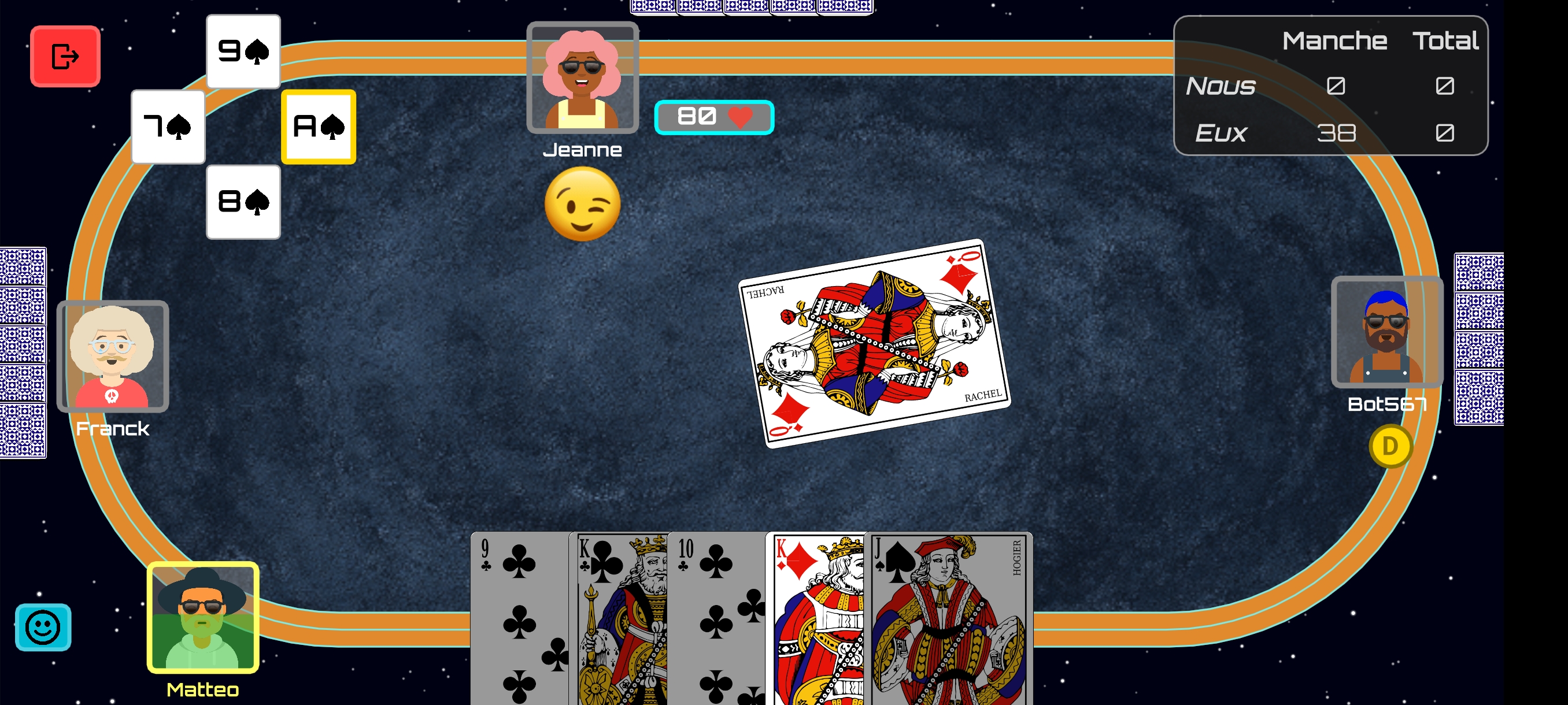 Emojis en jeu — Coinche de l'Espace