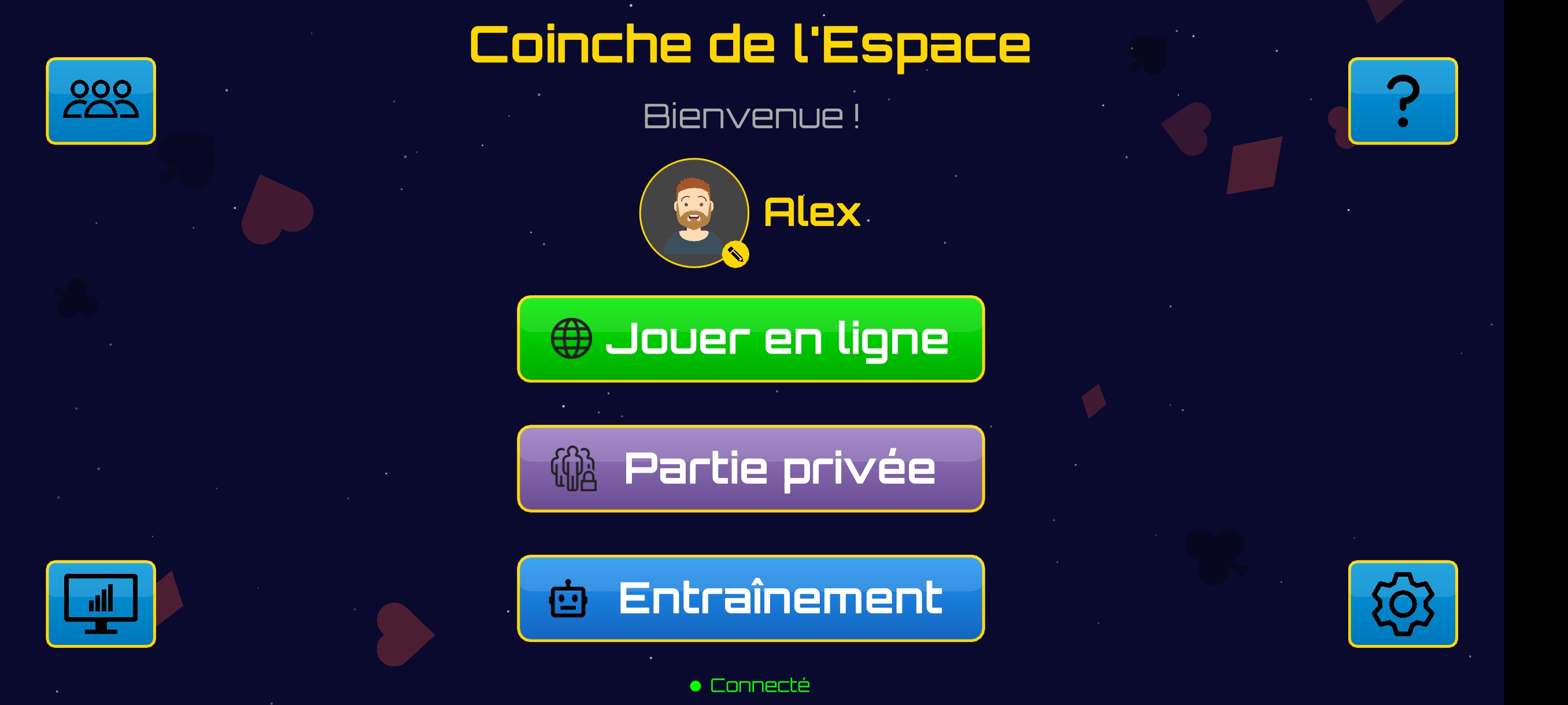Menu principal — Coinche de l'Espace