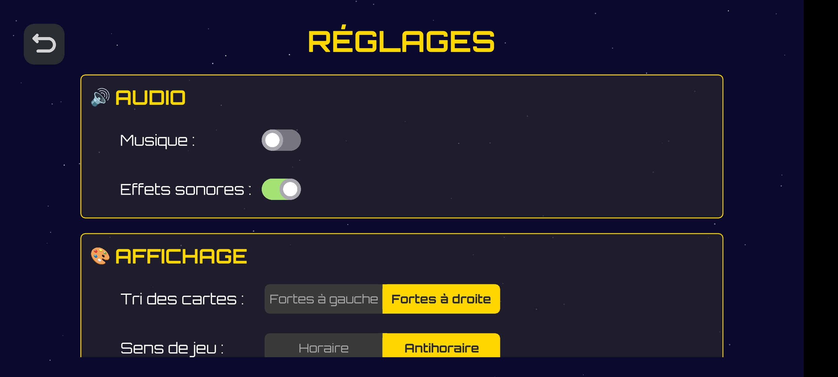 Réglages — Coinche de l'Espace